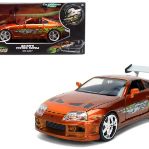 Brian's Toyota Supra Orange Color Brush Finish 25 Years of Fast & Furious Anniversary The Fast and the Furious (2001) Movie Fast & Furious Series 1/24 Diecast Model Car by Jada