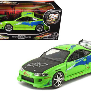 Brian's Mitsubishi Eclipse Green with Black Hood and Graphics The Fast and The Furious (2001) Movie 25 Years of Fast & Furious Series 1/24 Diecast Model by Jada