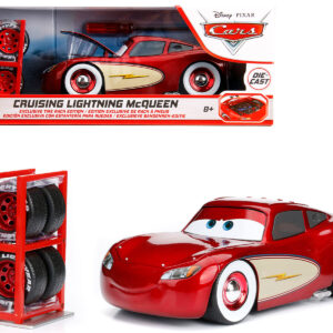 Cruising Lightning McQueen Red Metallic with Extra Wheels Disney & Pixar Cars Movie Hollywood Rides Series Diecast Model Car by Jada