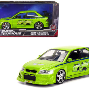Brian's Mitsubishi Lancer Evolution VII Green with Graphics Fast & Furious Movie 1/24 Diecast Model Car by Jada