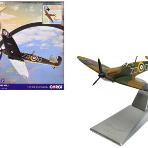 Supermarine Spitfire MkI Fighter Aircraft "P9443 ZD-D Flight Lieutenant Douglas Bader No. 222 Squadron Battle of Britain" (1940) Royal Air Force "The Aviation Archive" Series 1/72 Diecast Model by Corgi