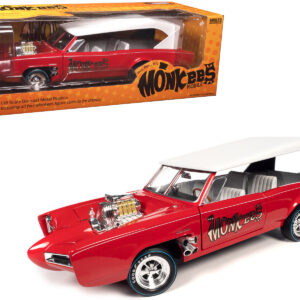 Monkeemobile Red with White Top and Interior The Monkees with Four Monkees Figure Cutouts Silver Screen Machines Series 1/18 Diecast Model Car by Auto World