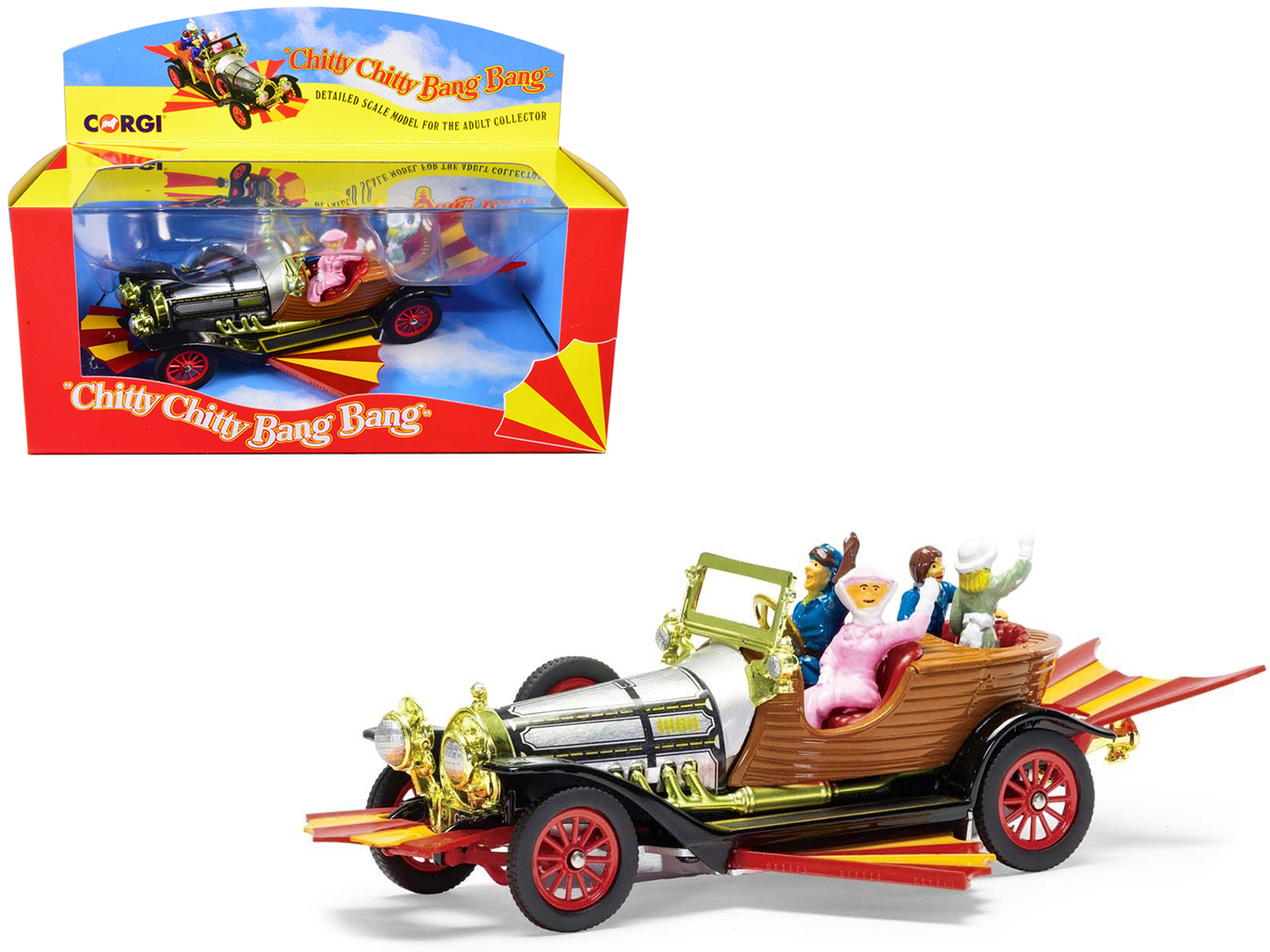 Chitty Chitty Bang Bang Car with 4 Sitting Figures Chitty Chitty Bang Bang (1968) Movie Diecast Model Car by Corgi