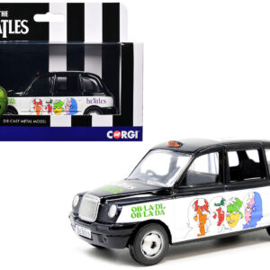 The Beatles London Taxi RHD (Right Hand Drive) "Ob-La-Di Ob-La-Da" Black and White with Graphics Diecast Model by Corgi