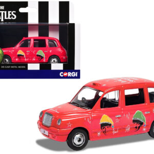 The Beatles London Taxi RHD (Right Hand Drive) "Christmas Taxi" Red with Graphics Diecast Model by Corgi