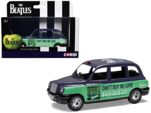 The Beatles London Taxi RHD (Right Hand Drive) "Can't Buy Me Love" Blue and Green with Graphics Diecast Model by Corgi