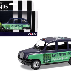 The Beatles London Taxi RHD (Right Hand Drive) "Can't Buy Me Love" Blue and Green with Graphics Diecast Model by Corgi
