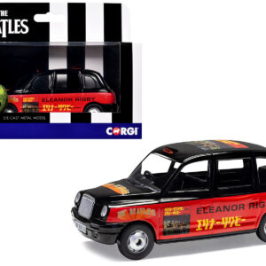 The Beatles London Taxi RHD (Right Hand Drive) "Eleanor Rigby - Yellow Submarine" Black and Red with Graphics Diecast Model by Corgi