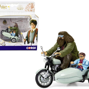 Motorcycle and Sidecar Light Green with Harry and Hagrid Figures Harry Potter and the Deathly Hallows Part 1 (2010) Movie Diecast Motorcycle Model by Corgi