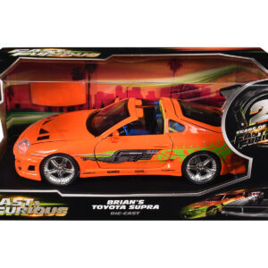 Brian's Toyota Supra Orange with Graphics Fast & Furious 25th Anniversary Series 1/24 Diecast Model Car by Jada