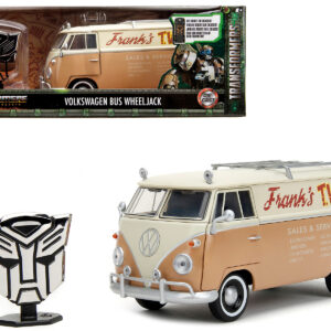 Volkswagen Bus WheelJack Tan and Beige Frank's TV Repair and Transformers Logo Diecast Statue Transformers: Rise of the Beasts (2023) Movie Hollywood Rides Series 1/24 Diecast Model Car by Jada