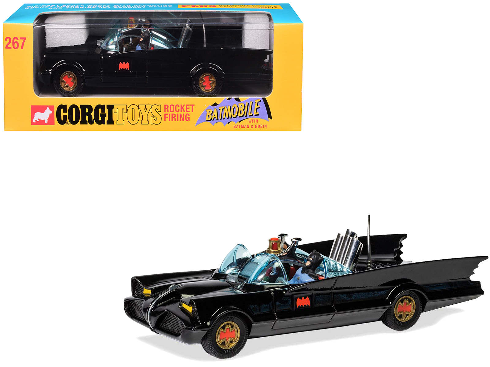 1966 Batmobile with Batman and Robin Figures Batman (1966-1968) Classic TV Series (#267 Reissue) Diecast Model Car by Corgi