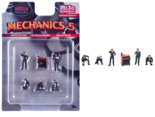 Mechanics #5 6 piece Diecast Figure Set (5 Figures 1 Tool Cabinet) Limited Edition for 1/64 Scale Models by American Diorama