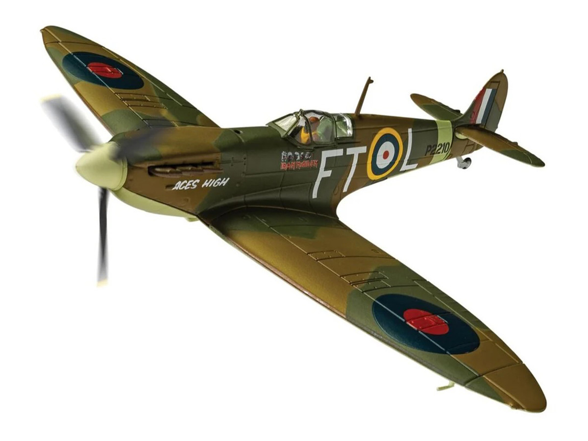 Supermarine Spitfire Mk.II Fighter Aircraft "Iron Maiden 'Aces High'" Green Camouflage with Graphics 1/72 Diecast Model by Corgi - Image 5