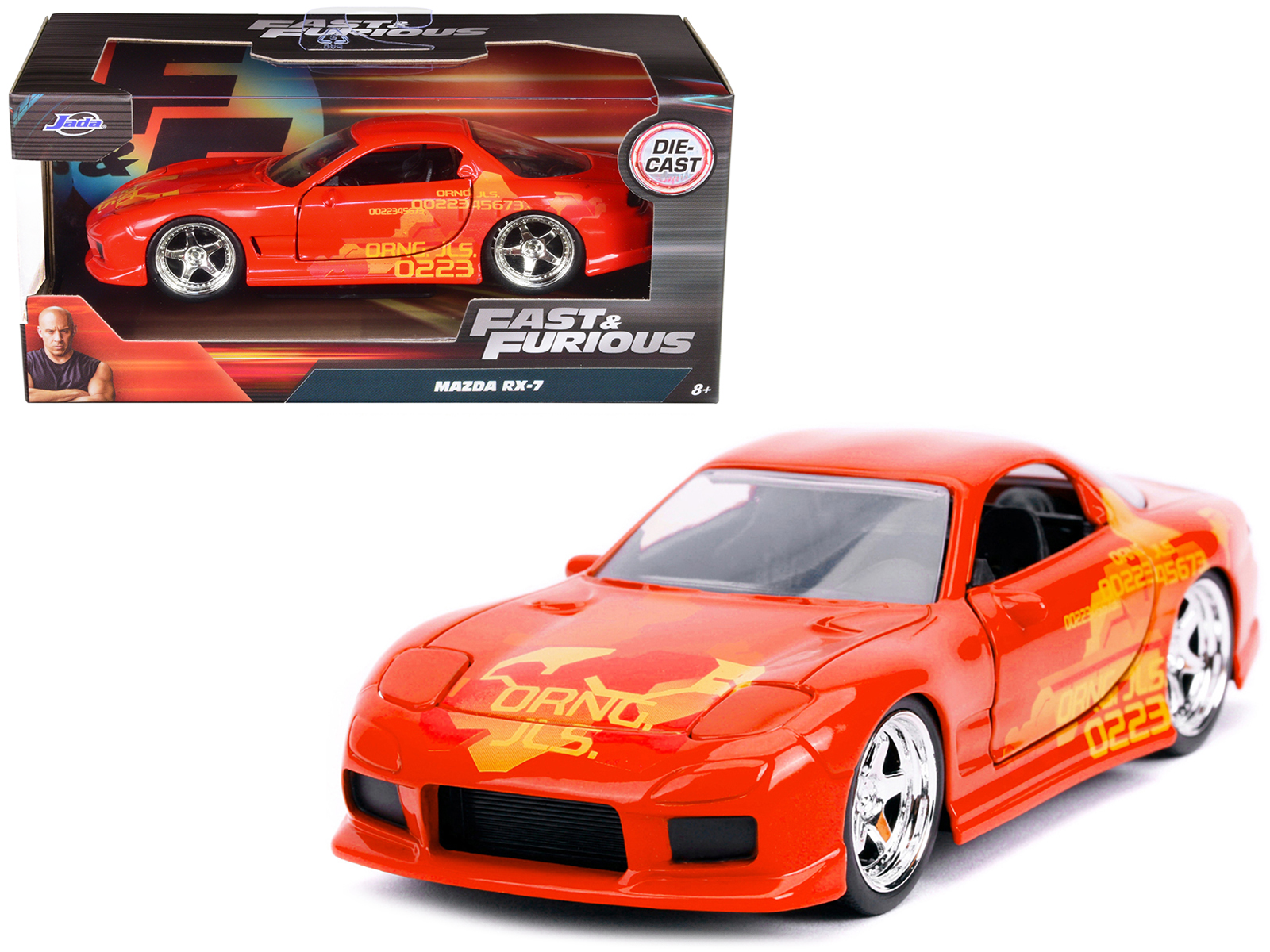 Orange Julius' Mazda RX-7 Orange Metallic with Graphics Fast & Furious Series 1/32 Diecast Model Car by Jada