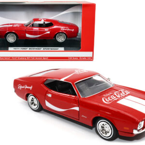 1971 Ford Mustang Sportsroof Red with White Stripes Refresh Yourself - Coca-Cola 1/24 Diecast Model Car by Motor City Classics