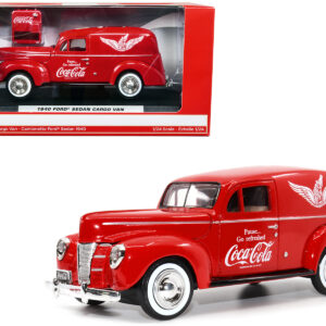 1940 Ford Sedan Cargo Van Red Pause... Go Refreshed Coca-Cola with Vending Machine Accessory 1/24 Diecast Model Car by Motor City Classics