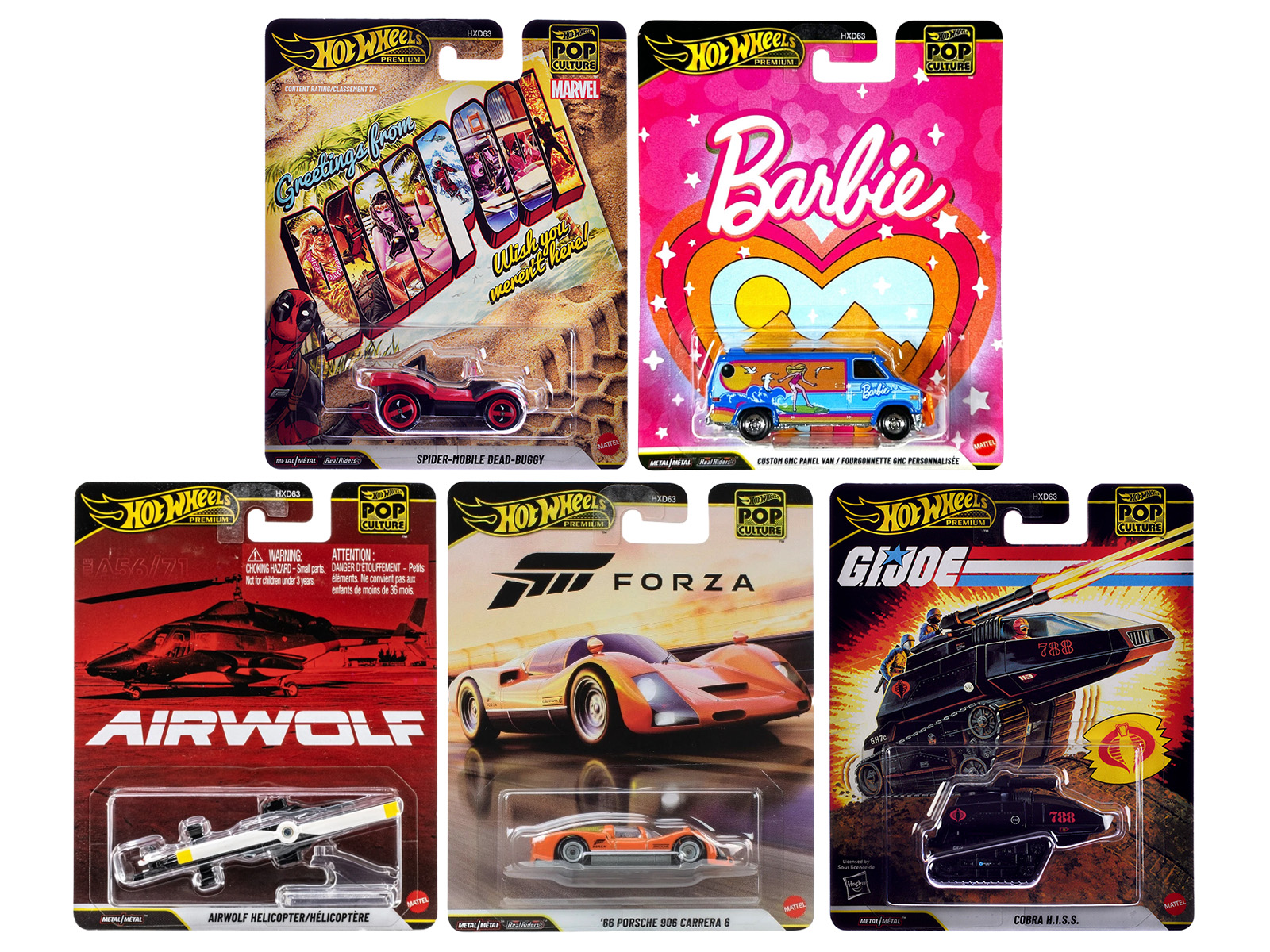 Pop Culture 2025 5 piece Set Q Premium Series Diecast Model Cars by Hot Wheels
