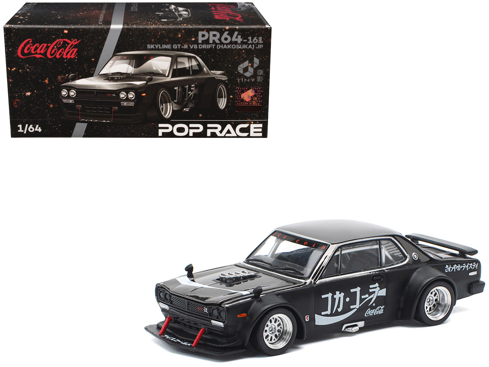 Skyline GT-R V8 Drift Hakosuka RHD (Right Hand Drive) Coca-Cola Black 1/64 Diecast Model Car by Pop Race