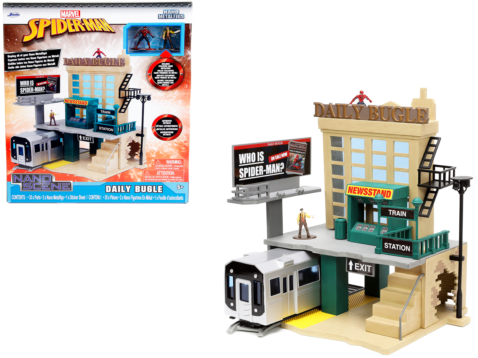 Daily Bugle and Subway Diorama Set with Spider-Man and J. Jonah Jameson Diecast Figures Marvel's Spider-Man Nano Scene Series Models by Jada
